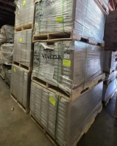 A photo of a pallet of flooring clearance deals