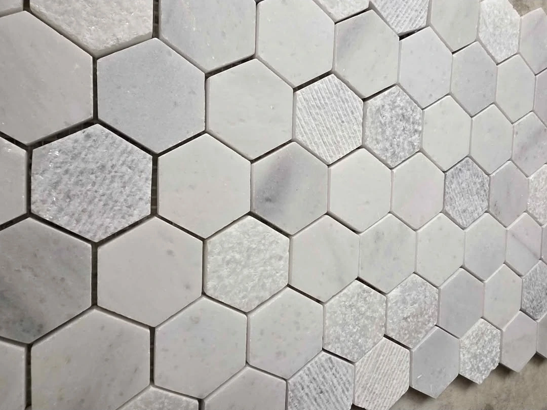 A photo of Hexagon marble mosaic tile sheets